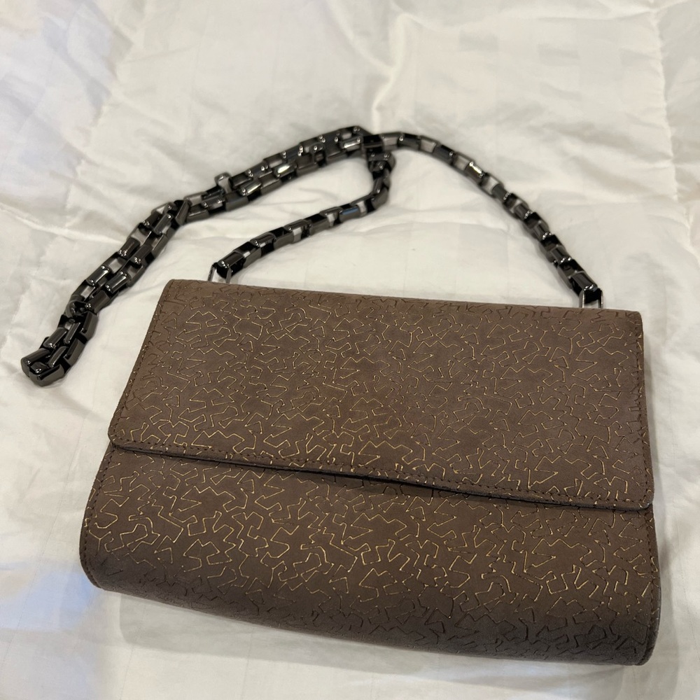 Salvatore Ferragamo Brown Shoulder Bag with Gunmetal Chain